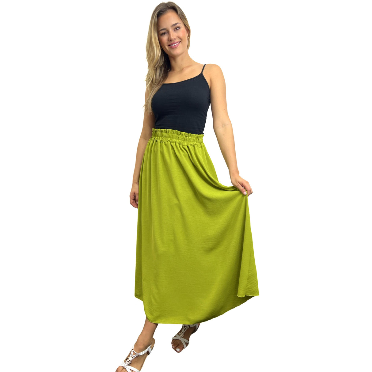 MAXI SKIRT ANTI-ROLLING MID RUFFLE WAISTED SUPER SWING MINIMALIST