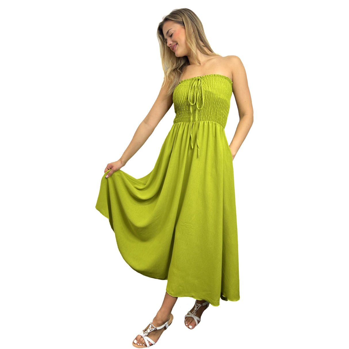 LADIES BACK TIED MAXI DRESS SMOCK SUPER STRETCHY