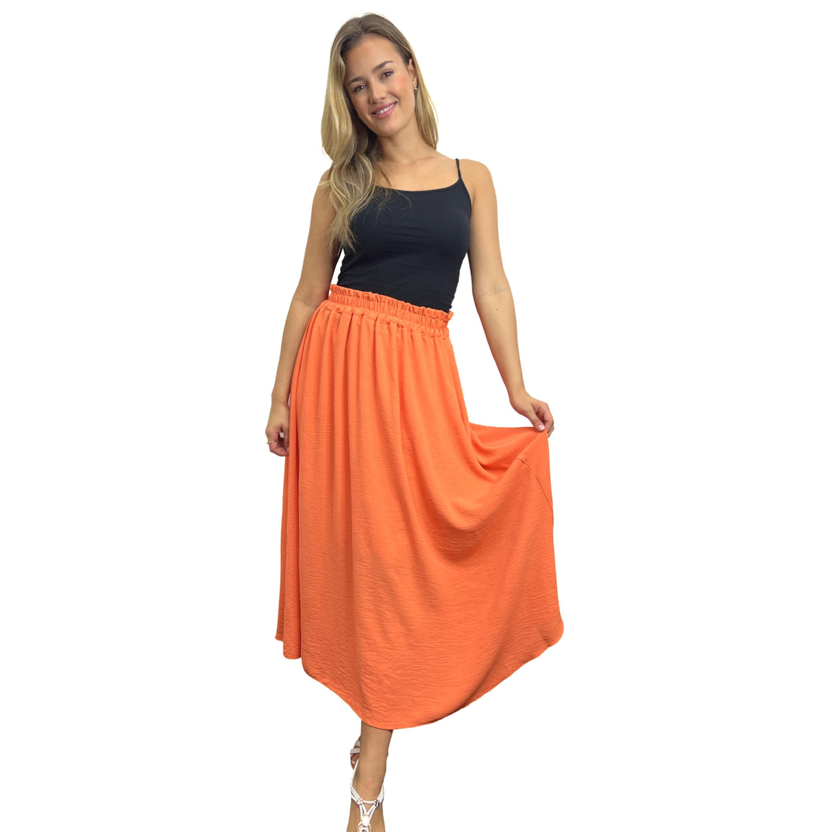 MAXI SKIRT ANTI-ROLLING MID RUFFLE WAISTED SUPER SWING MINIMALIST