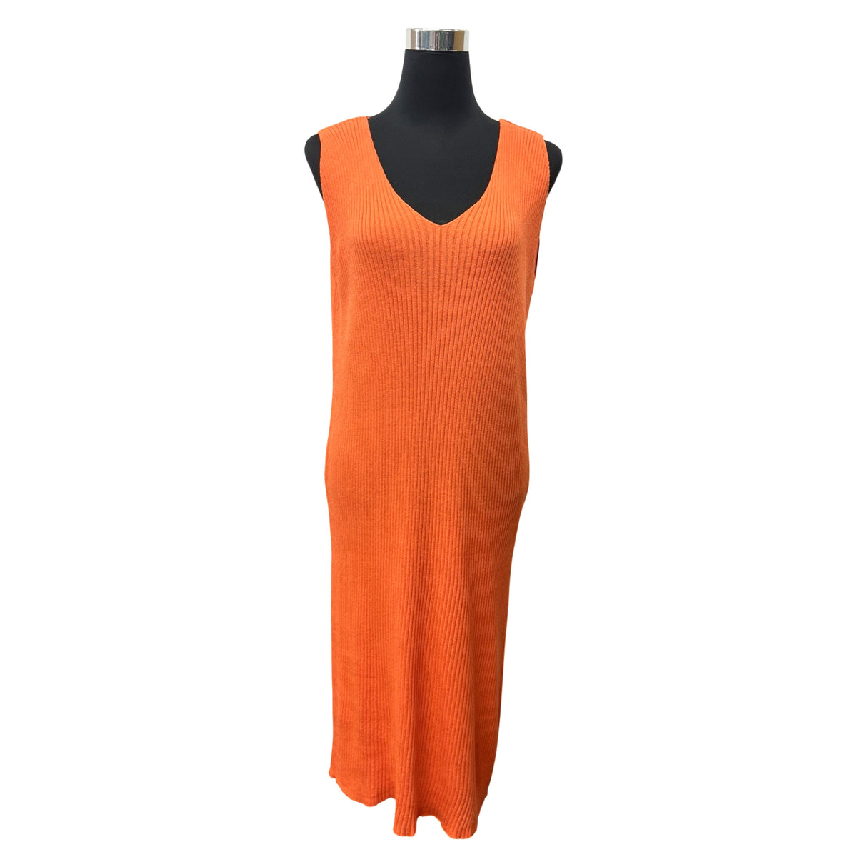 RIBBED KNITTED LONG DRESS V-NECK 100% COTTON SUPER STRETCHY DRESS