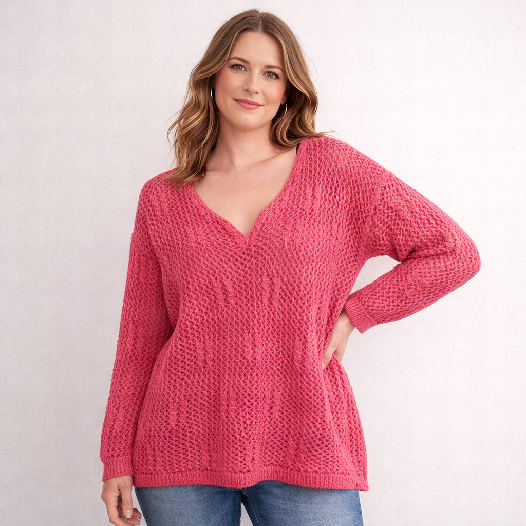Crochet Cotton Jumper Plus Size UK 14-22 Spring Summer Lightweight Knit Sweater