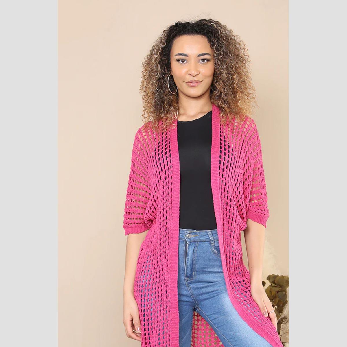 Loose fit Crochet Knitted Cocoon Shape Long Cotton Cardigan