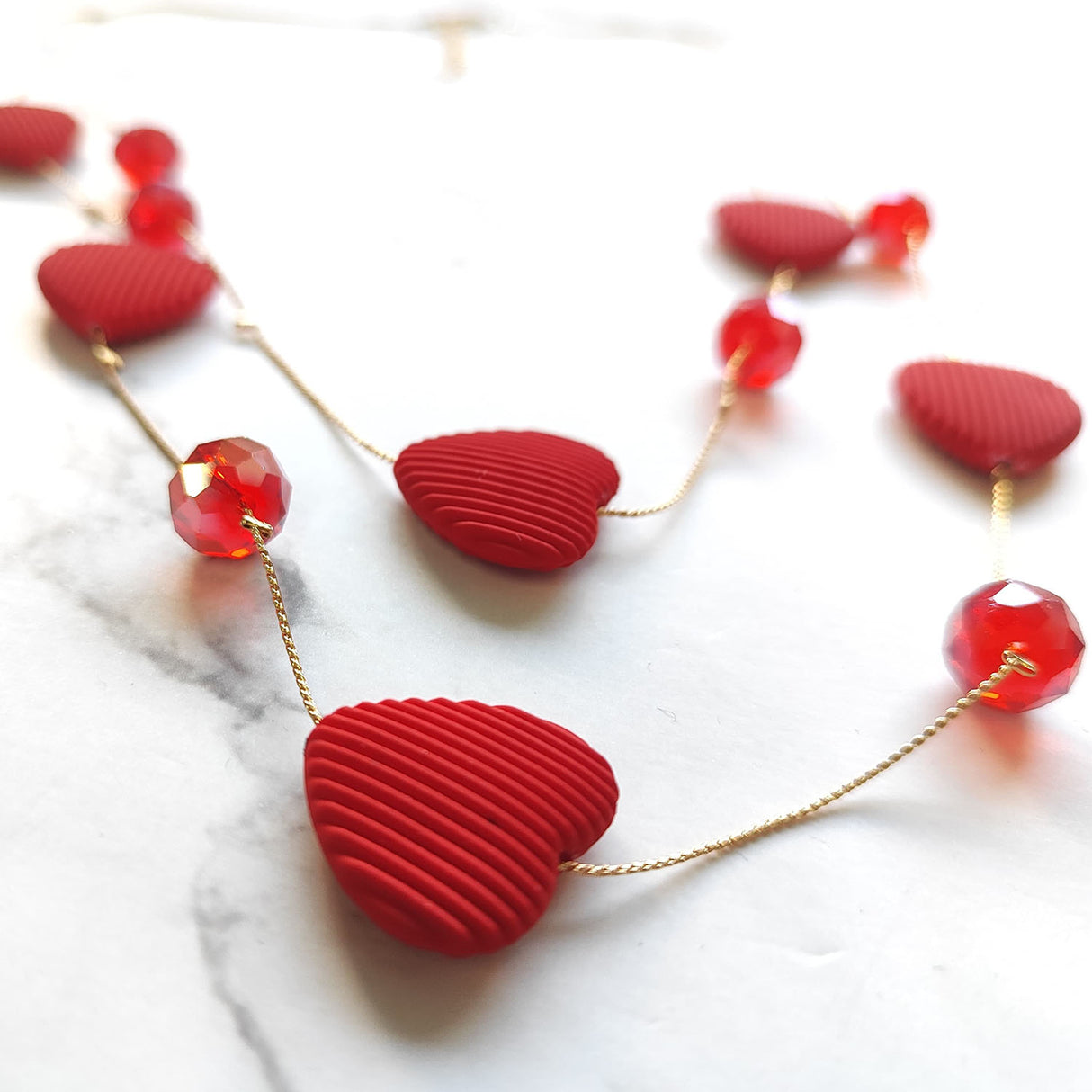 Double Layer Heart Pendant Necklace with Beads – Gold Chain