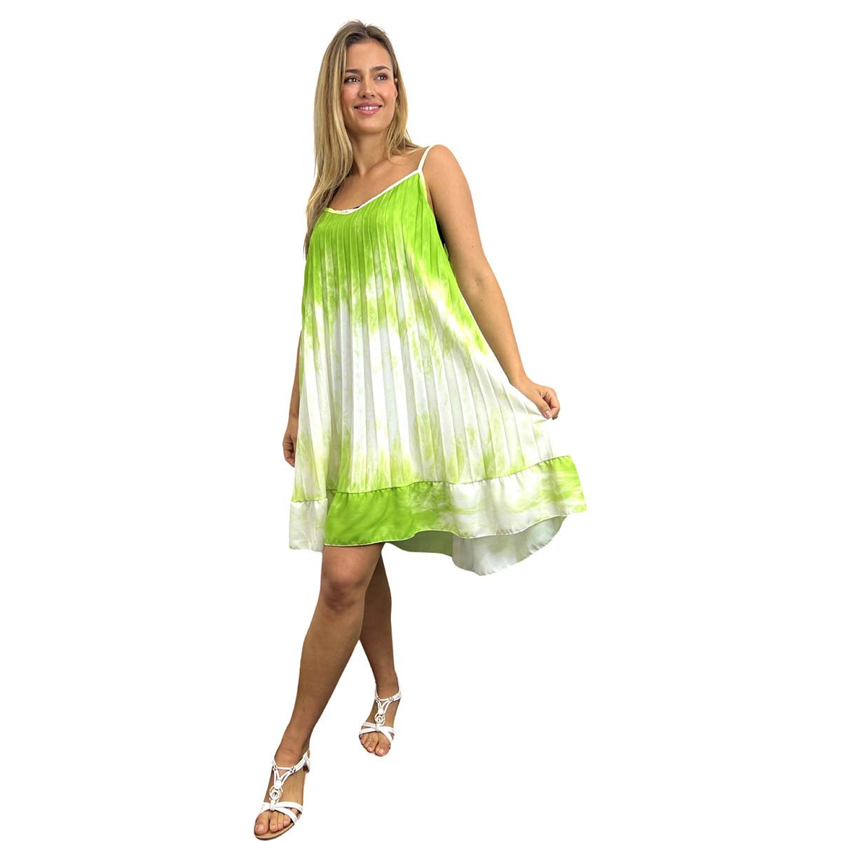 PLEATED BABYDOLL LADIES CASUAL MINI DRESS SUMMER WAVE PRINTS