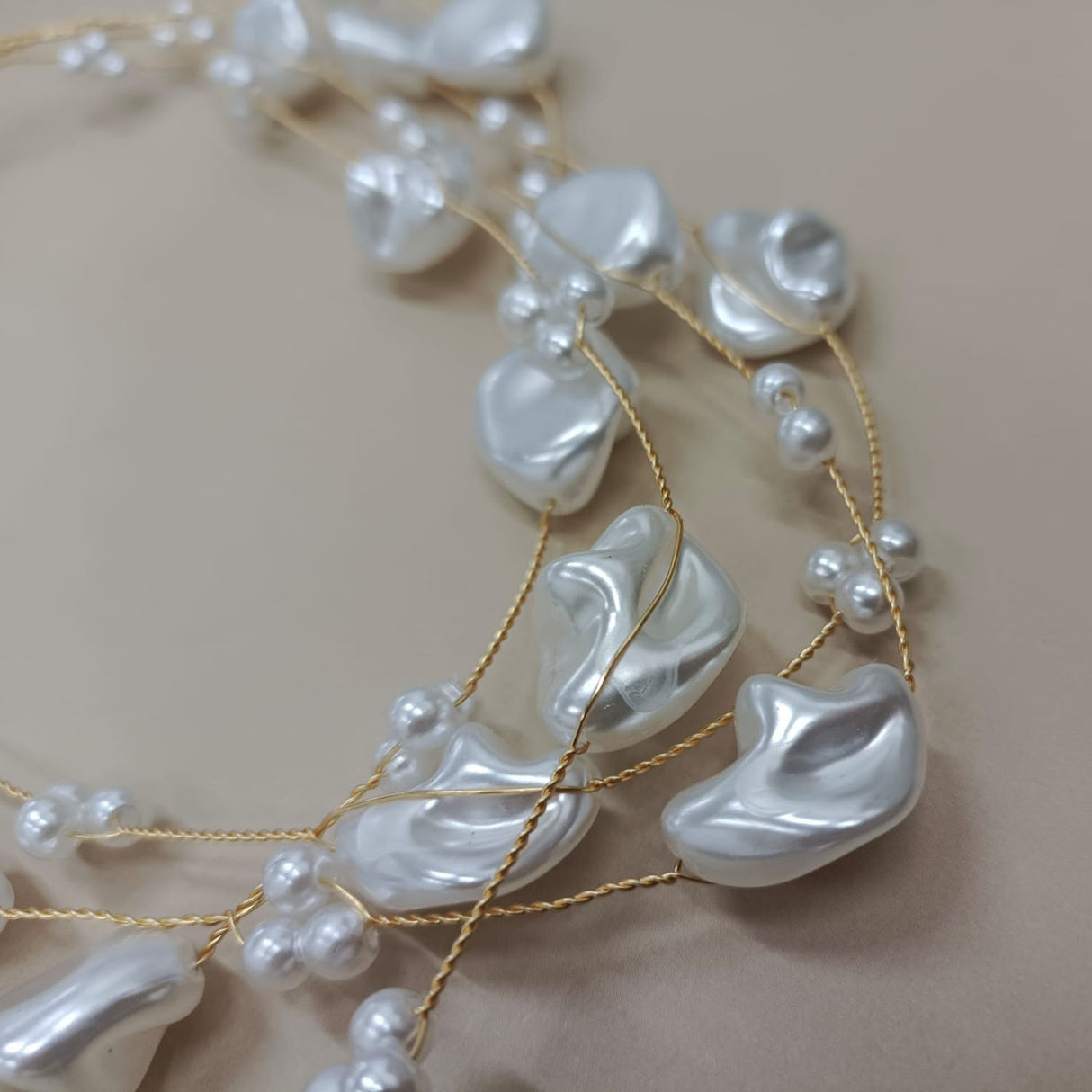 Layered Baroque Pearl & Faux Pearl Cluster Necklace with Gold Chains