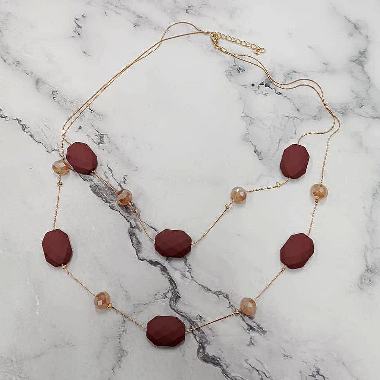 Bold Coral Faceted Bead Layered Necklace