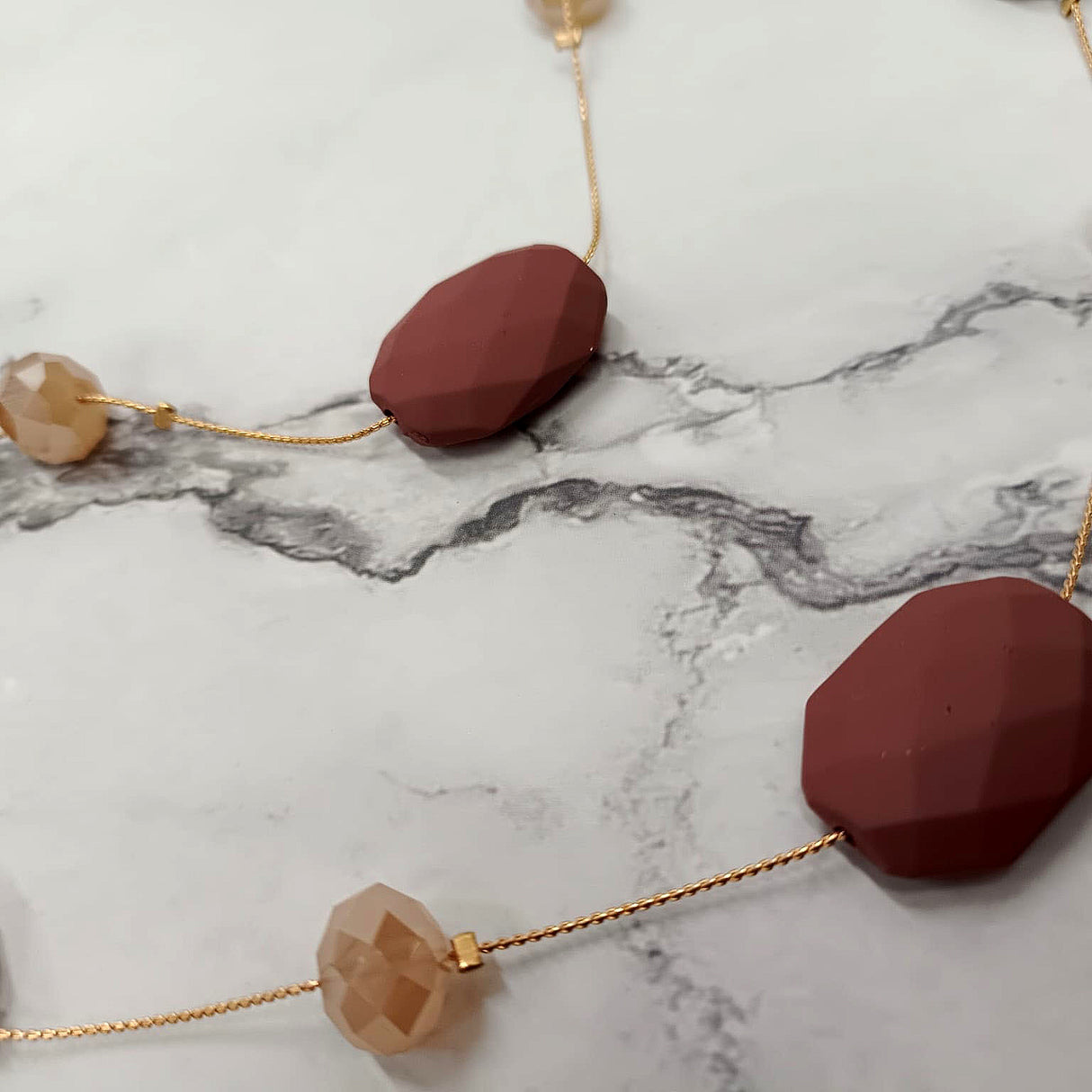 Bold Coral Faceted Bead Layered Necklace