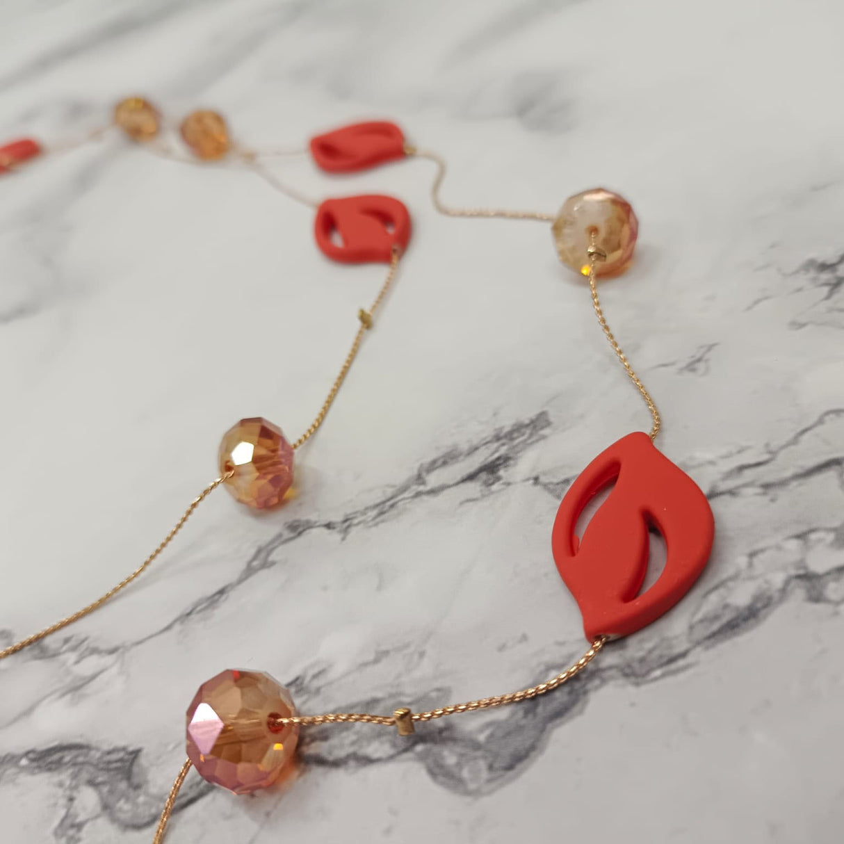 Crimson Petal Bead Double-Layer Necklace