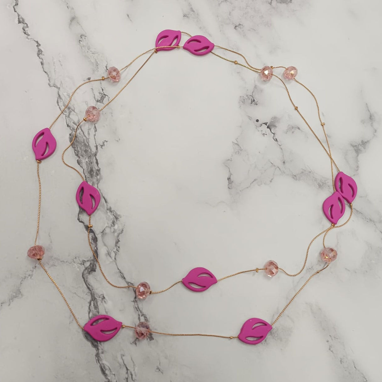 Crimson Petal Bead Double-Layer Necklace