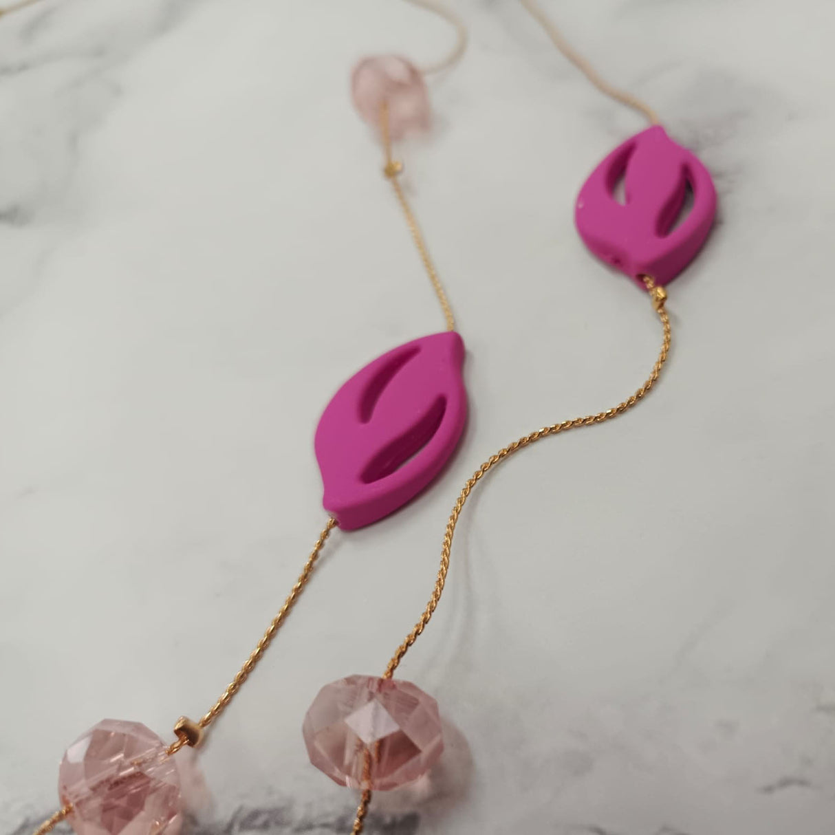 Crimson Petal Bead Double-Layer Necklace