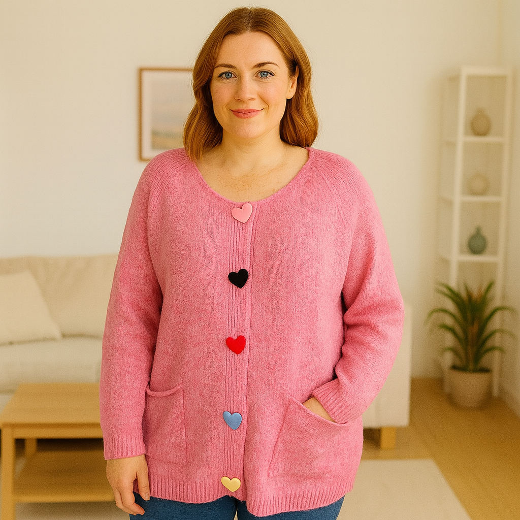 Colorful Heart Button Oversized Jumper Wool Blended Multicolors Chuncky Buttons Oversized Cardigan Super Stretchy Super Soft 2 Front Real Pockets Onesize Fits 12-24