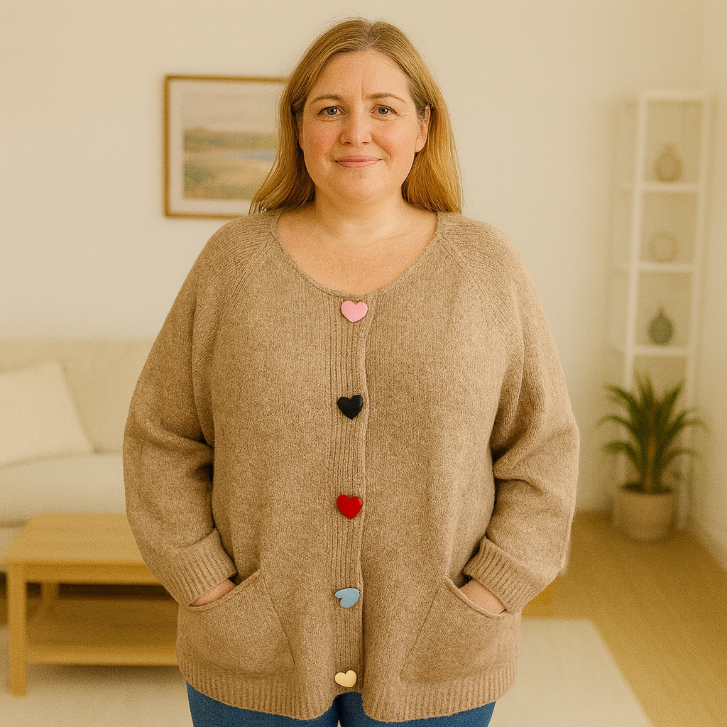 Colorful Heart Button Oversized Jumper Wool Blended Multicolors Chuncky Buttons Oversized Cardigan Super Stretchy Super Soft 2 Front Real Pockets Onesize Fits 12-24