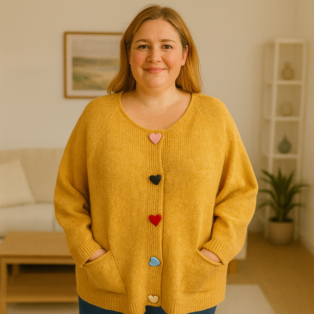 Colorful Heart Button Oversized Jumper Wool Blended Multicolors Chuncky Buttons Oversized Cardigan Super Stretchy Super Soft 2 Front Real Pockets Onesize Fits 12-24