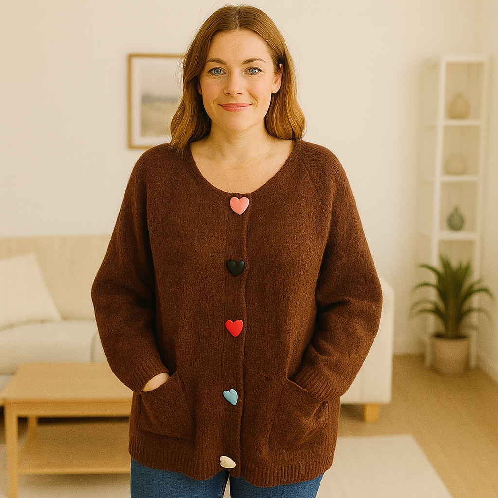 Colorful Heart Button Oversized Jumper Wool Blended Multicolors Chuncky Buttons Oversized Cardigan Super Stretchy Super Soft 2 Front Real Pockets Onesize Fits 12-24
