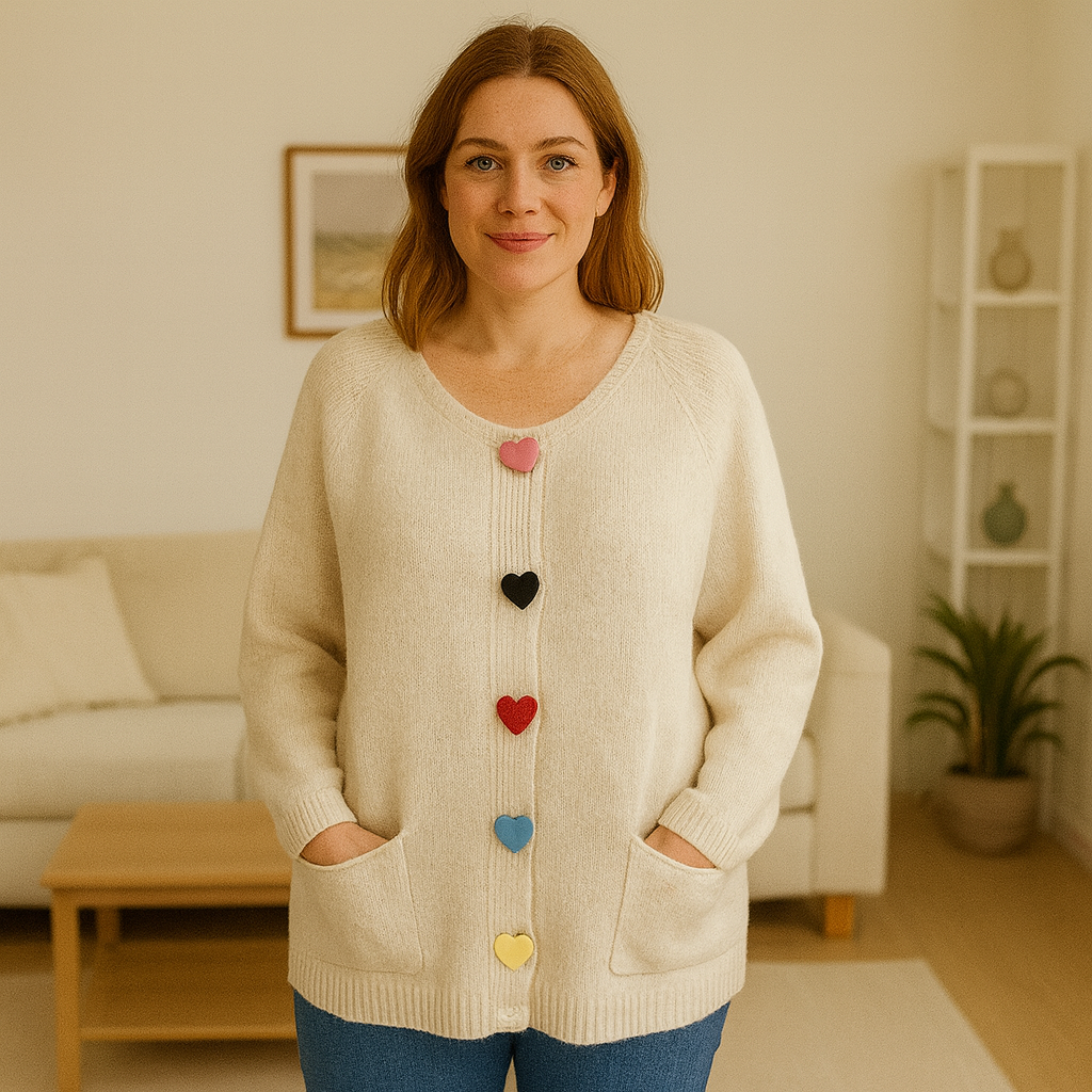 Colorful Heart Button Oversized Jumper Wool Blended Multicolors Chuncky Buttons Oversized Cardigan Super Stretchy Super Soft 2 Front Real Pockets Onesize Fits 12-24