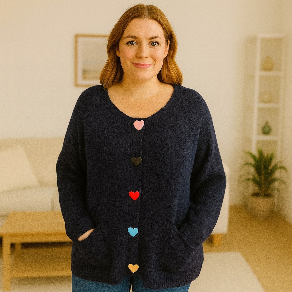Colorful Heart Button Oversized Jumper Wool Blended Multicolors Chuncky Buttons Oversized Cardigan Super Stretchy Super Soft 2 Front Real Pockets Onesize Fits 12-24