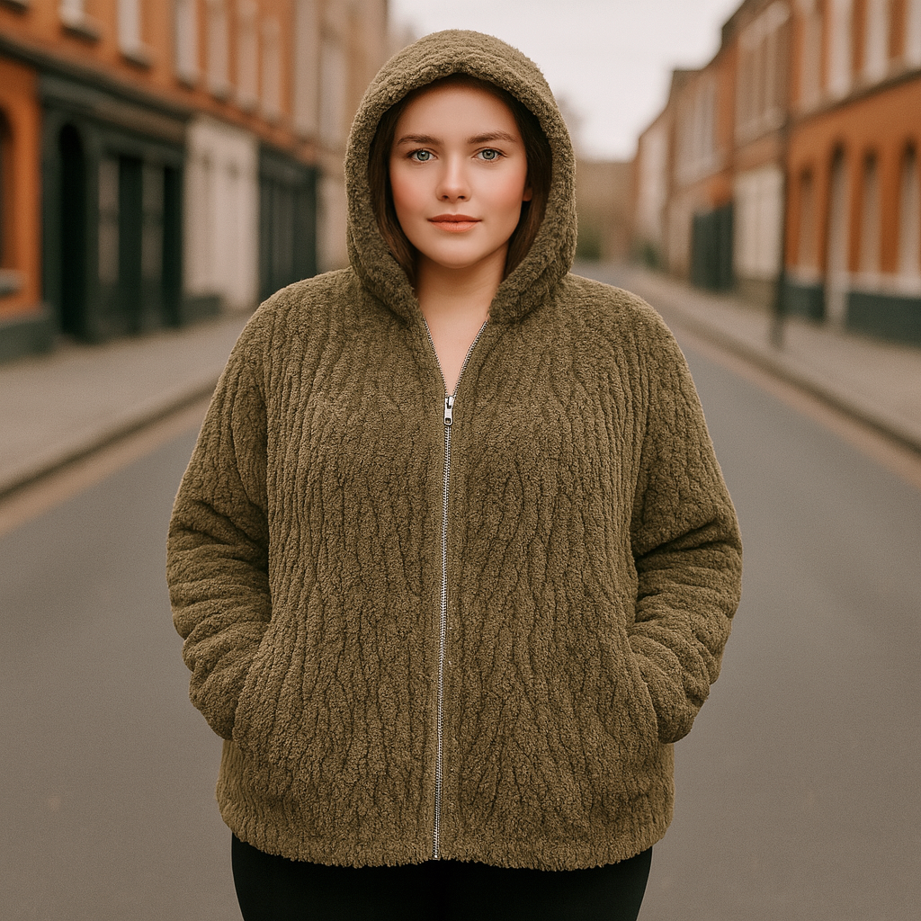 Super Fluffy Ladies Fleece Jacket With Big Hoodie Unique Textured Pattern - Oversized Ladies Fleece Jacket Onesize Fits 12-24 Plussize
