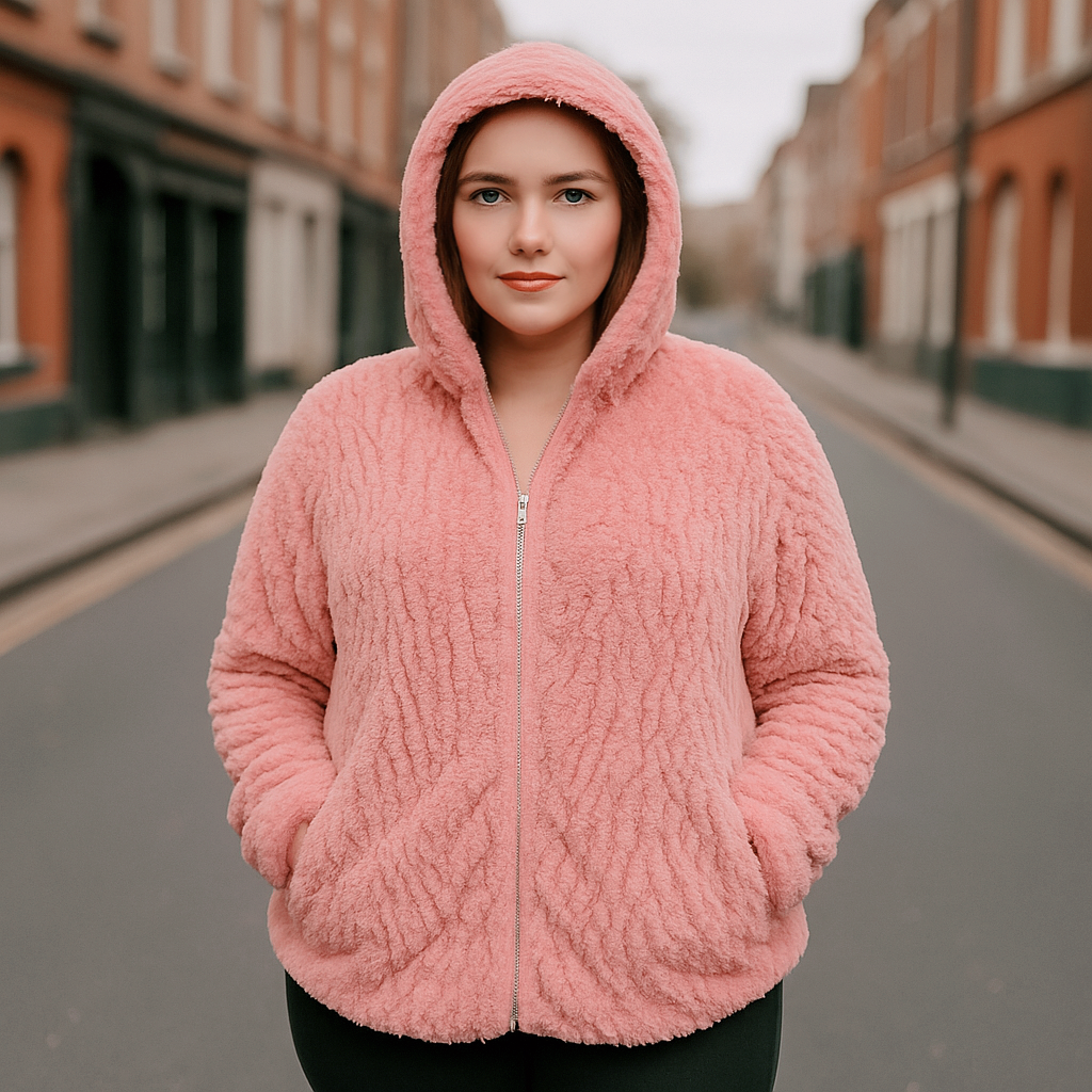 Super Fluffy Ladies Fleece Jacket With Big Hoodie Unique Textured Pattern - Oversized Ladies Fleece Jacket Onesize Fits 12-24 Plussize