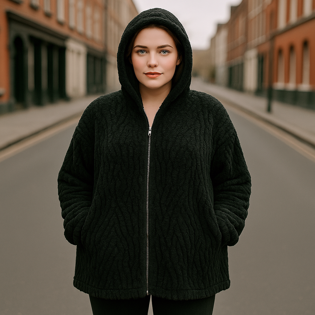 Super Fluffy Ladies Fleece Jacket With Big Hoodie Unique Textured Pattern - Oversized Ladies Fleece Jacket Onesize Fits 12-24 Plussize
