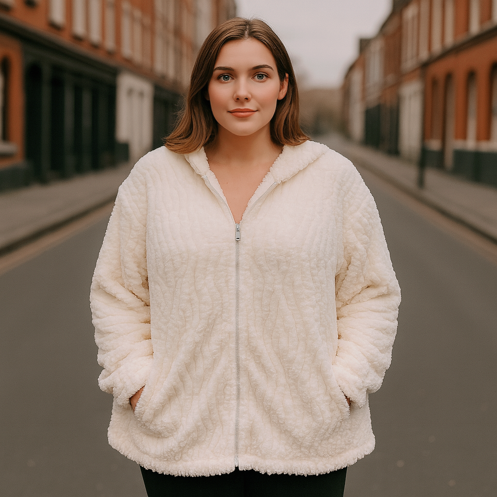 Super Fluffy Ladies Fleece Jacket With Big Hoodie Unique Textured Pattern - Oversized Ladies Fleece Jacket Onesize Fits 12-24 Plussize