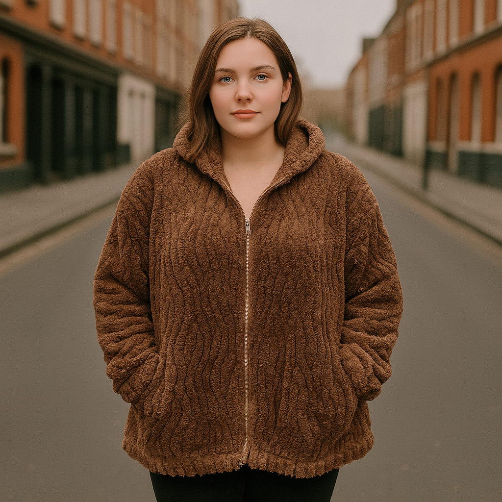 Super Fluffy Ladies Fleece Jacket With Big Hoodie Unique Textured Pattern - Oversized Ladies Fleece Jacket Onesize Fits 12-24 Plussize