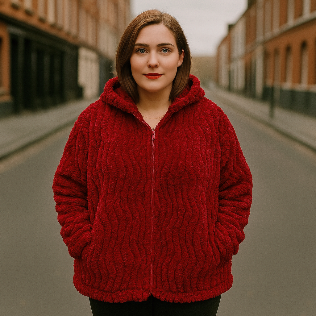 Super Fluffy Ladies Fleece Jacket With Big Hoodie Unique Textured Pattern - Oversized Ladies Fleece Jacket Onesize Fits 12-24 Plussize