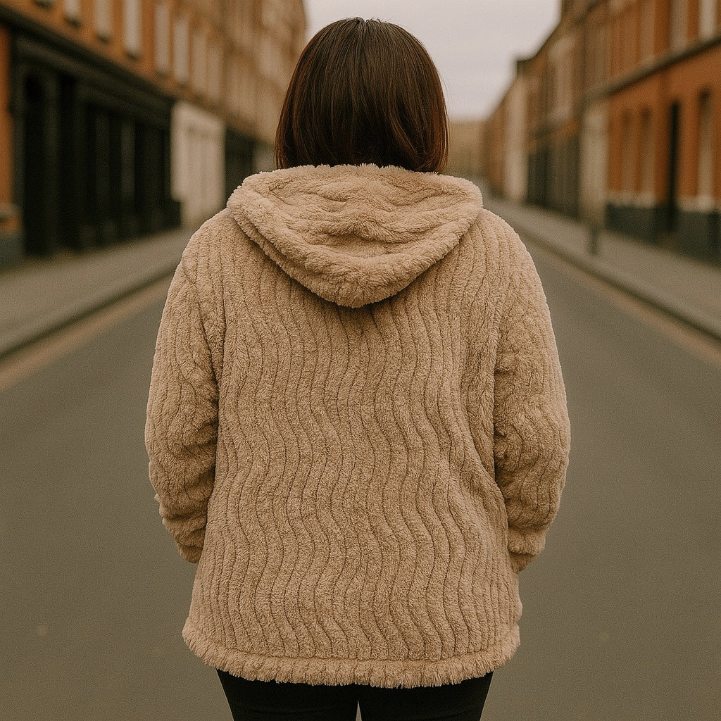 Super Fluffy Ladies Fleece Jacket With Big Hoodie Unique Textured Pattern - Oversized Ladies Fleece Jacket Onesize Fits 12-24 Plussize