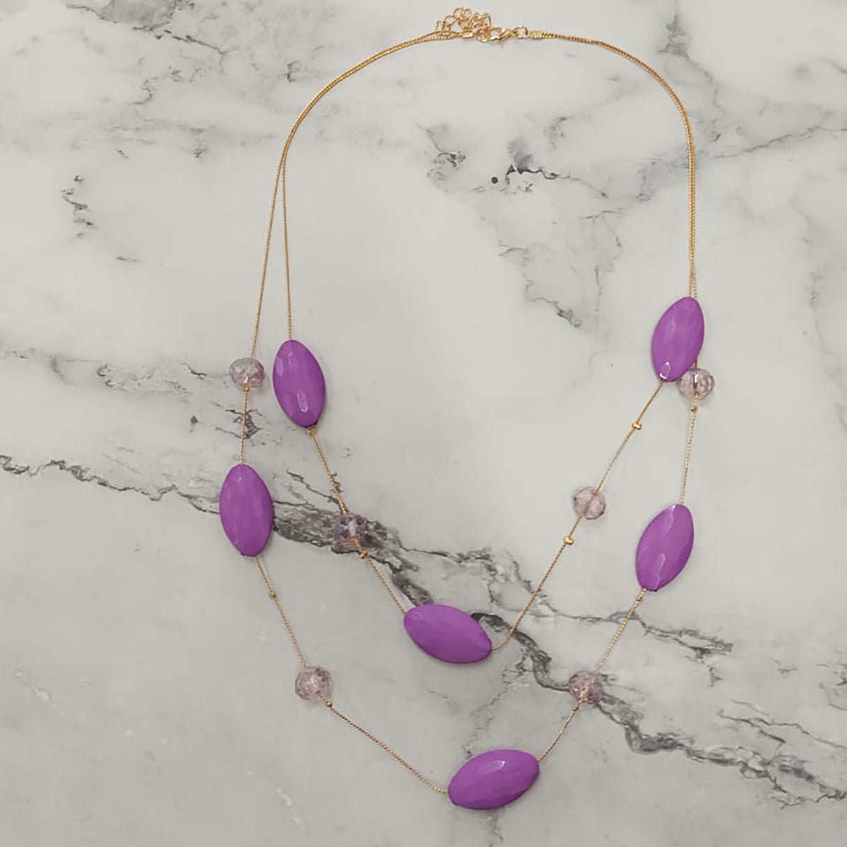 Faceted Oval Bead Double-Layer Necklace