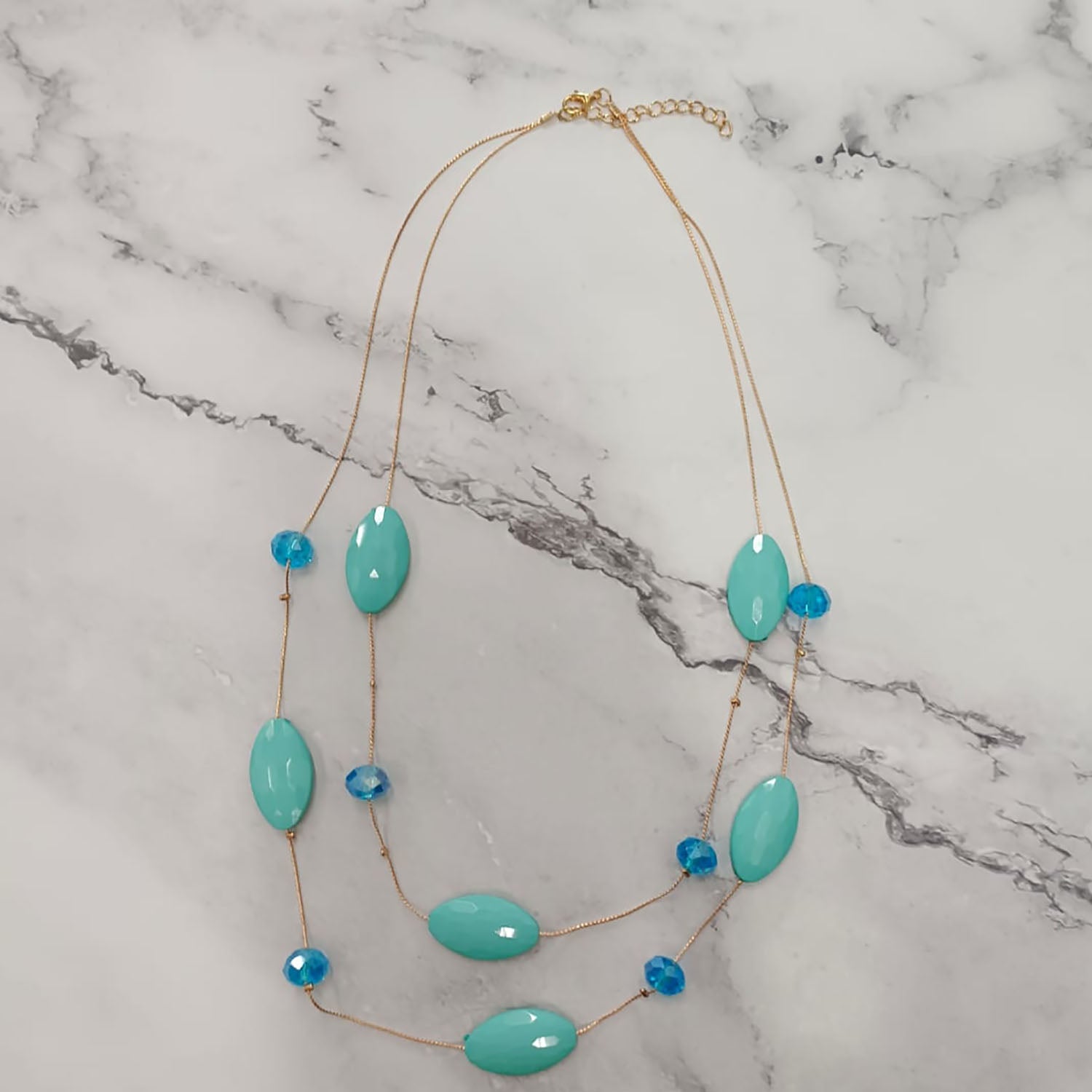 Faceted Oval Bead Double-Layer Necklace