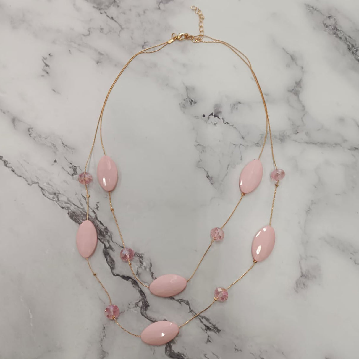 Faceted Oval Bead Double-Layer Necklace