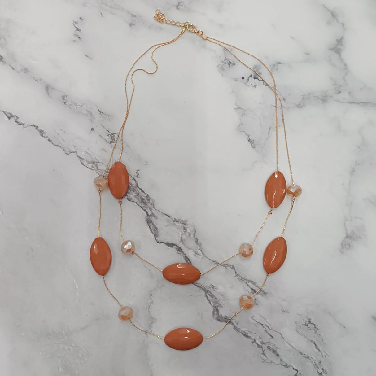 Faceted Oval Bead Double-Layer Necklace