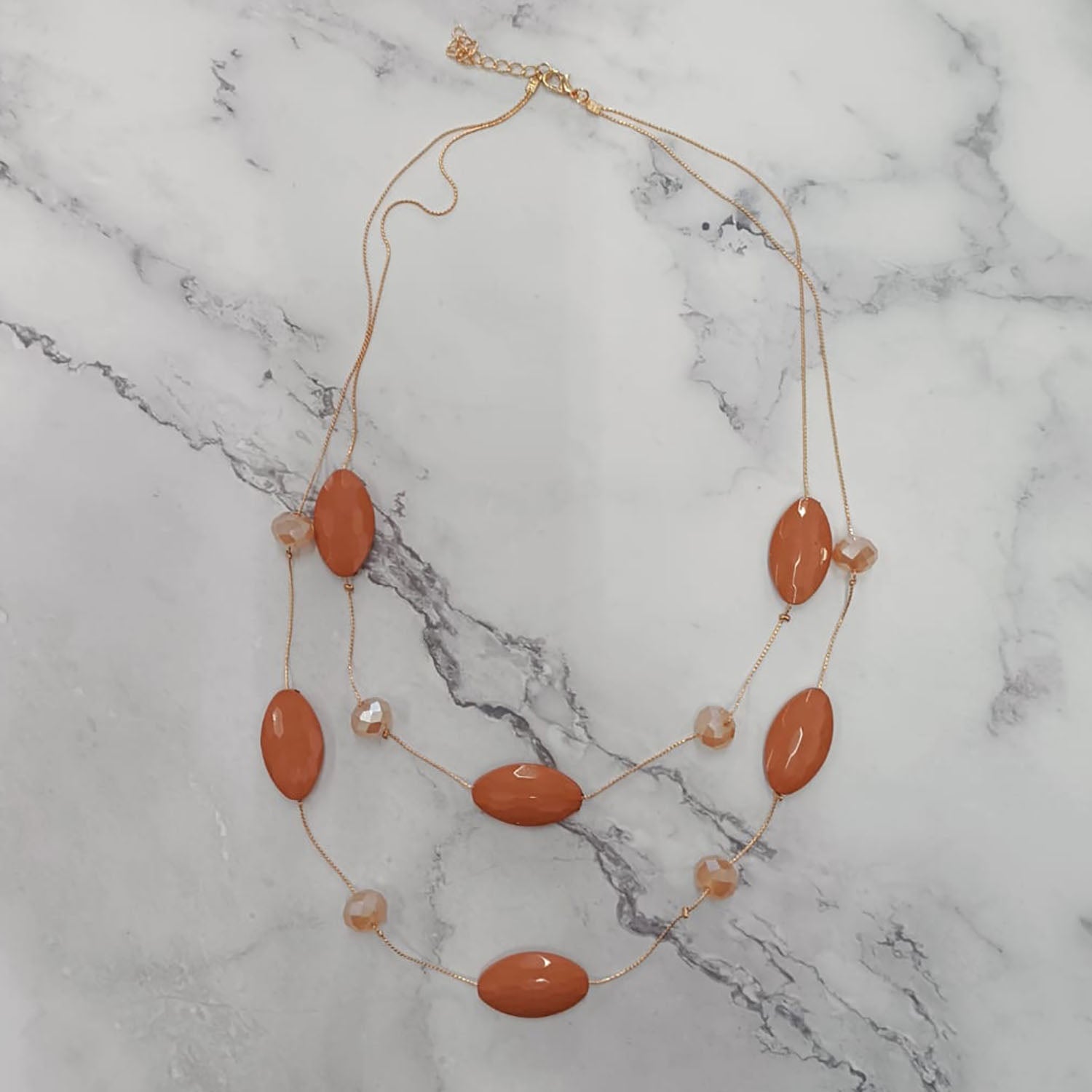 Faceted Oval Bead Double-Layer Necklace