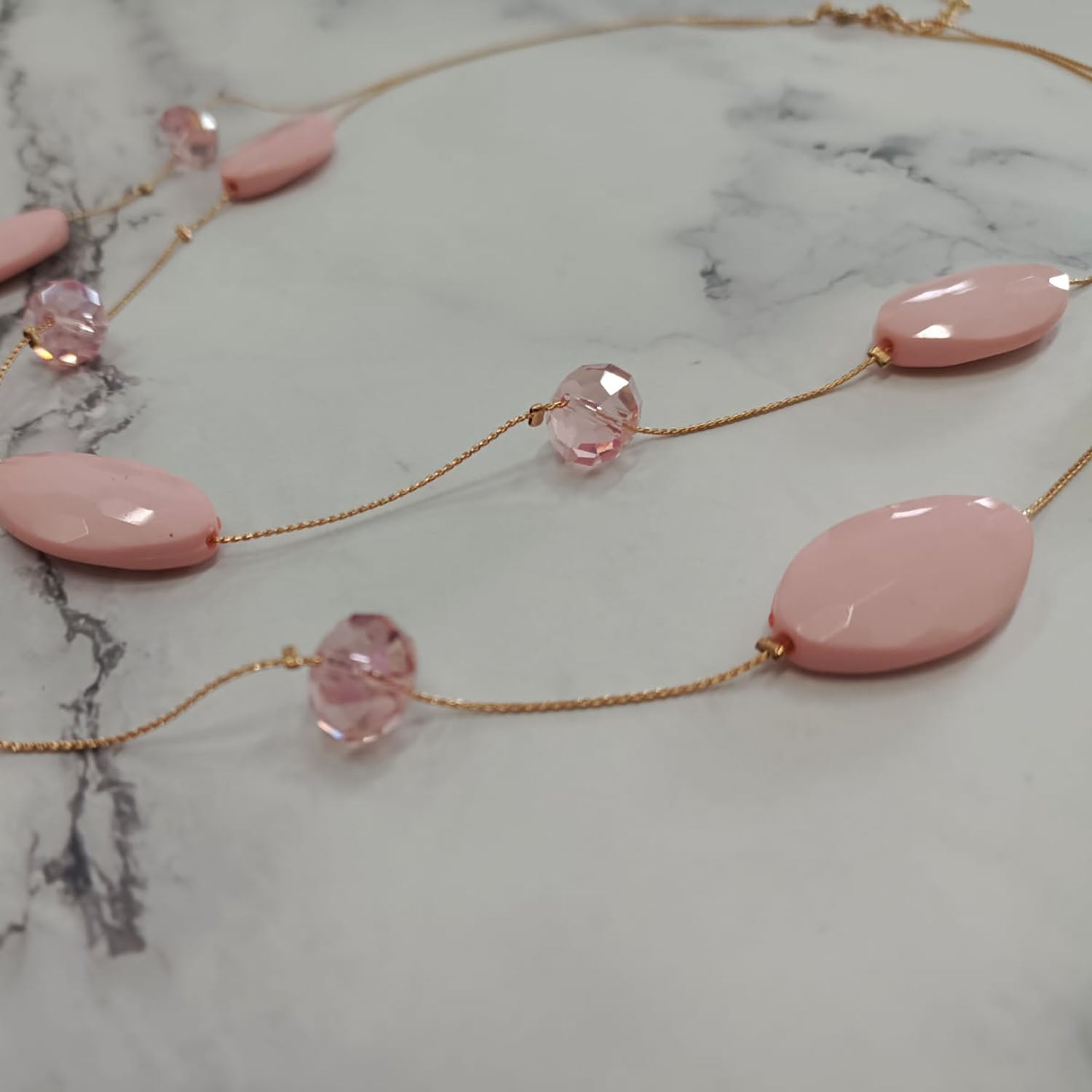 Faceted Oval Bead Double-Layer Necklace