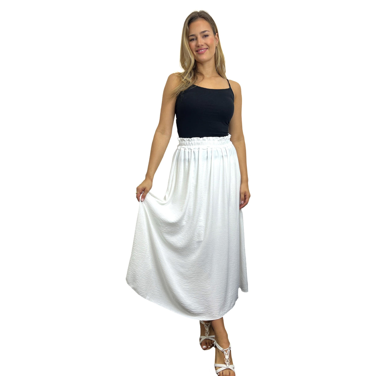 MAXI SKIRT ANTI-ROLLING MID RUFFLE WAISTED SUPER SWING MINIMALIST