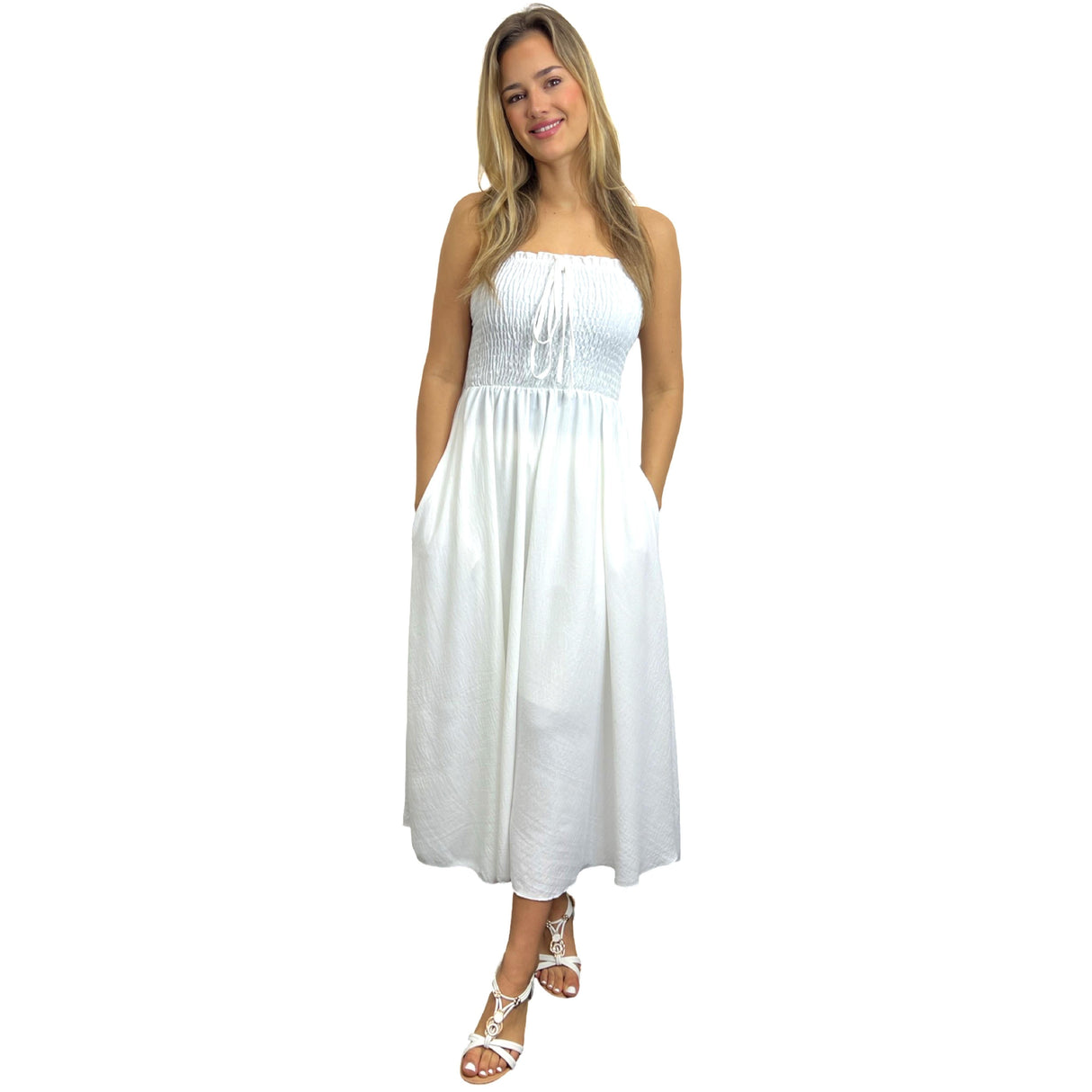 LADIES BACK TIED MAXI DRESS SMOCK SUPER STRETCHY