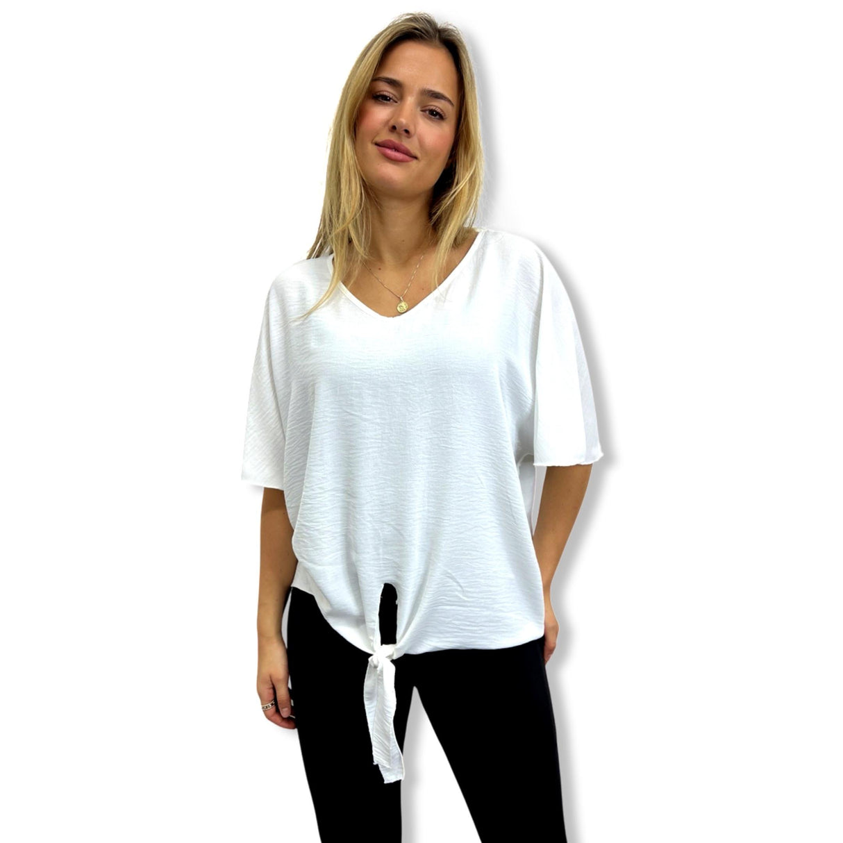 TIE-UP BLOUSES 15 PLAIN COLORS V NECK FLUTTERING BATWING SLEEVES