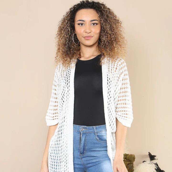 Loose fit Crochet Knitted Cocoon Shape Long Cotton Cardigan