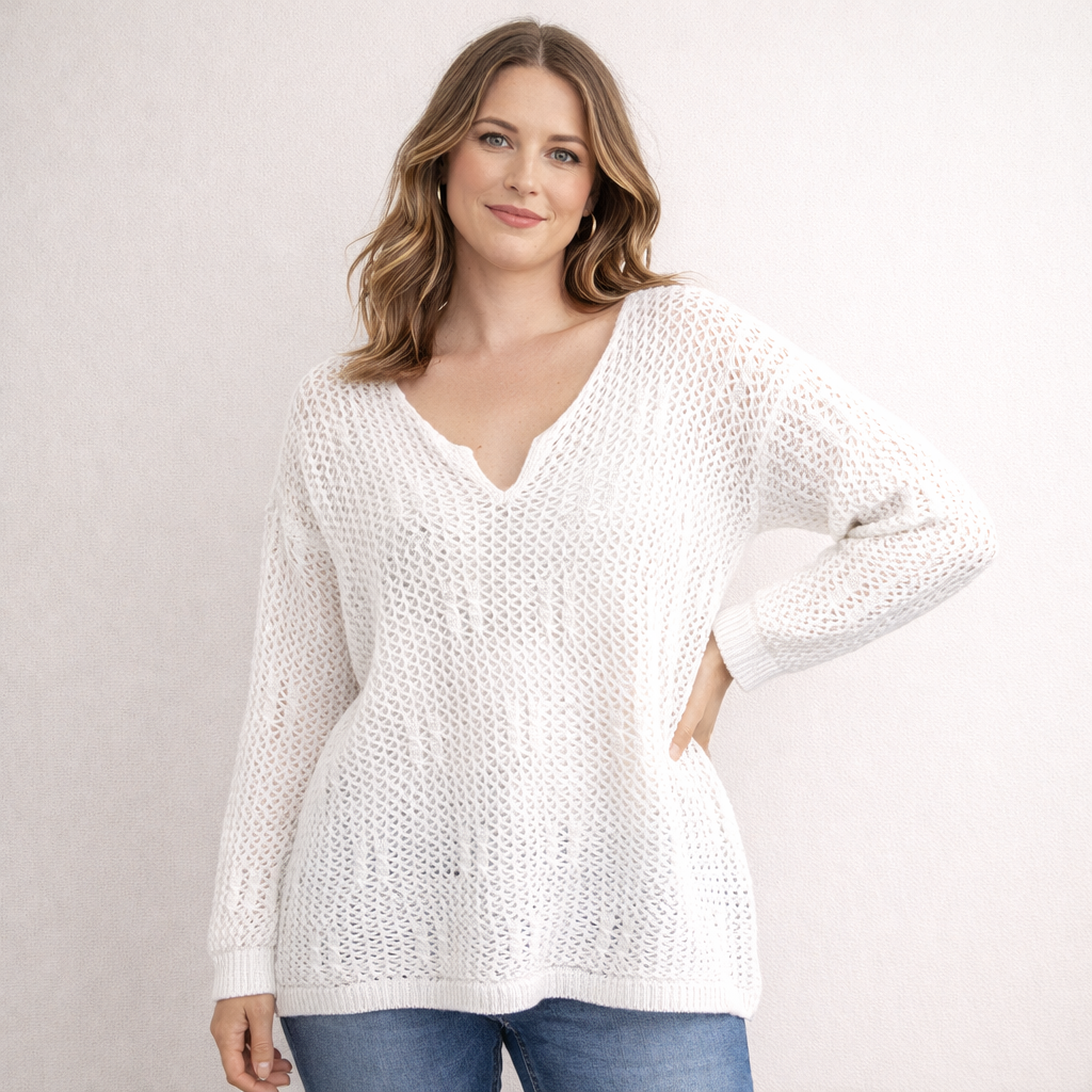 Crochet Cotton Jumper Plus Size UK 14-22 Spring Summer Lightweight Knit Sweater