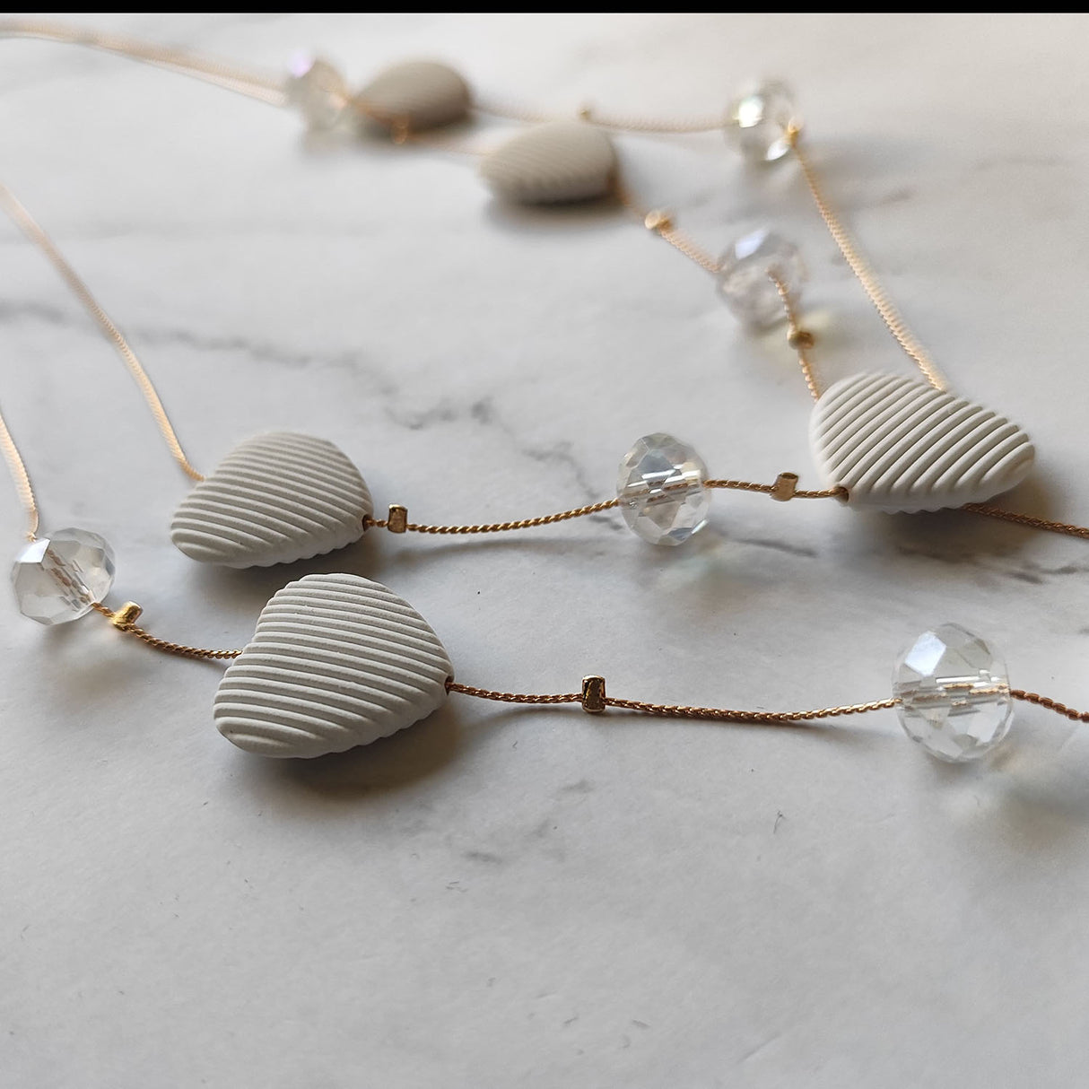 Double Layer Heart Pendant Necklace with Beads – Gold Chain