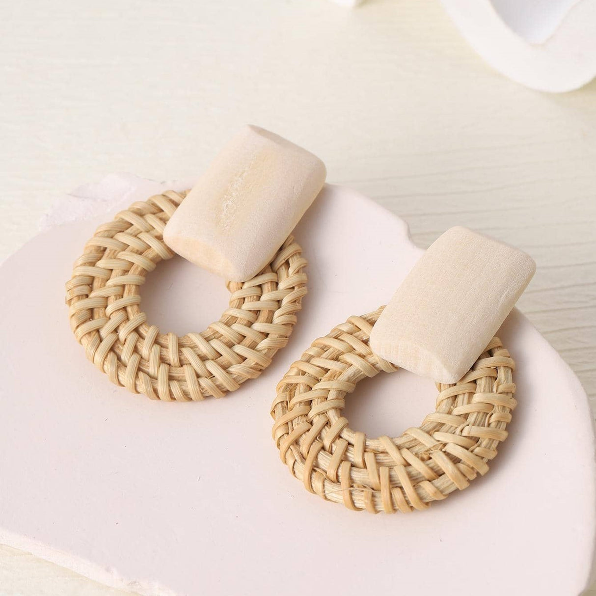Wooden Effect Circles With Square Earrings