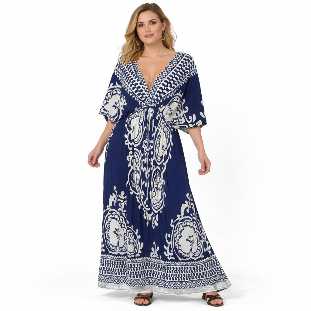 BOHO BREEZE V NECK MAXI DRESS SIZE 12-22