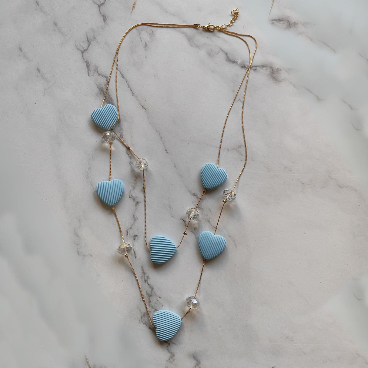 Double Layer Heart Pendant Necklace with Beads – Gold Chain