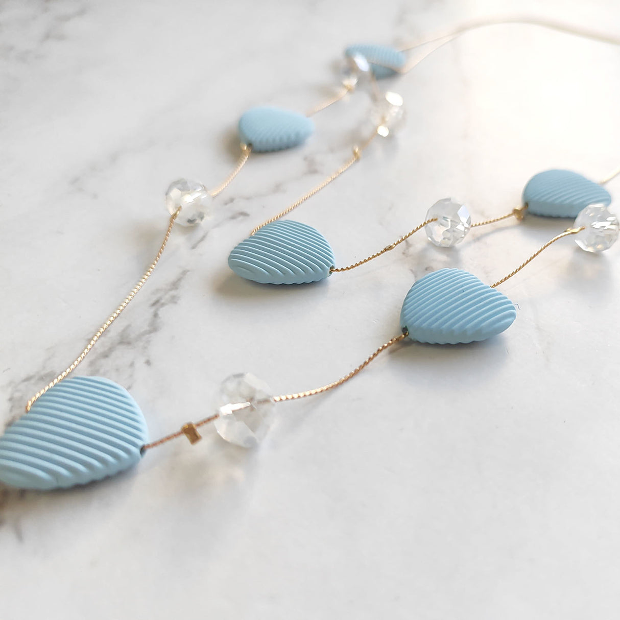 Double Layer Heart Pendant Necklace with Beads – Gold Chain