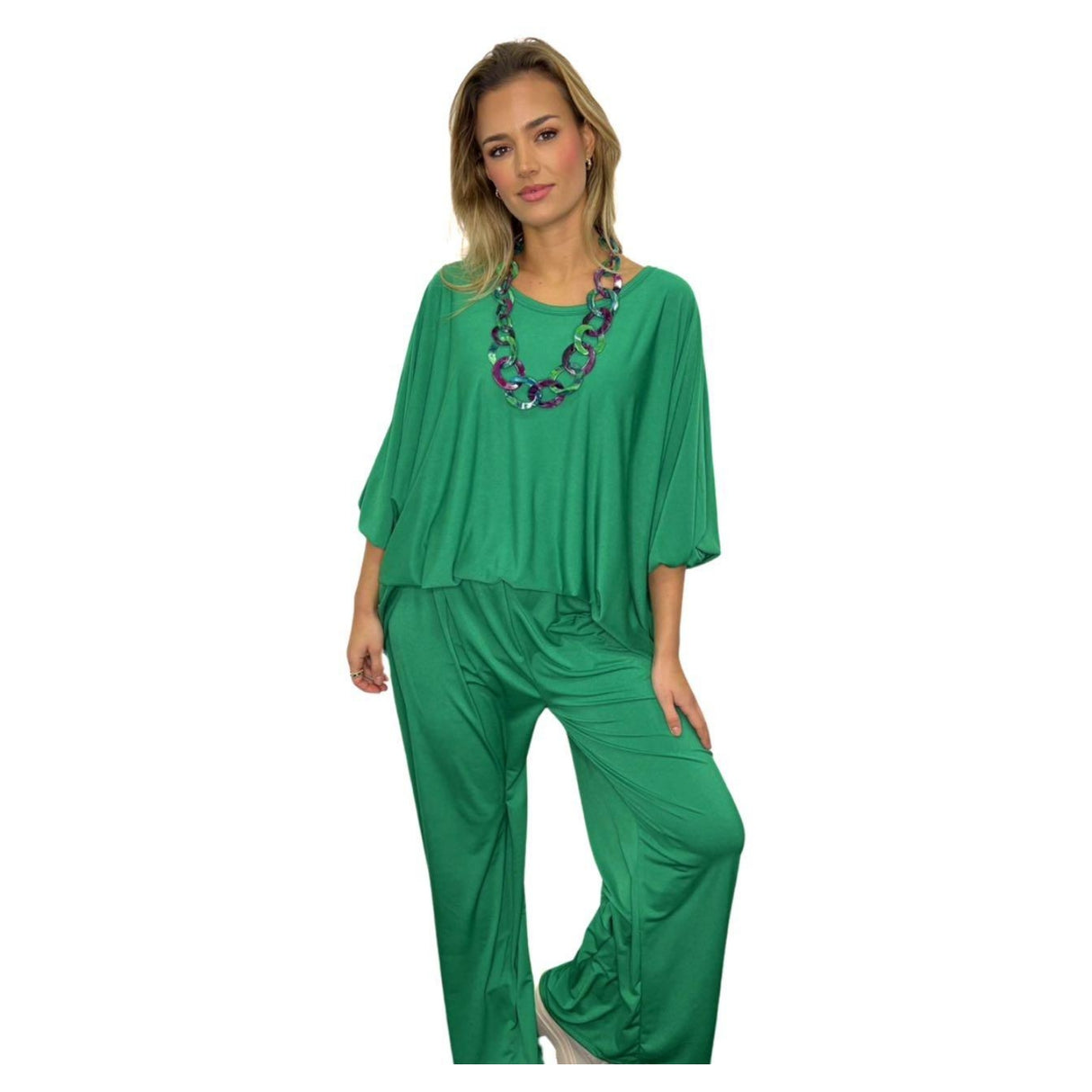 SPRING CO-ORD SET COCOON SHAPE TOP & HIGH WAIST WIDE LEG PANTS ONE SIZE FITS ALL UK SIZE 10-24