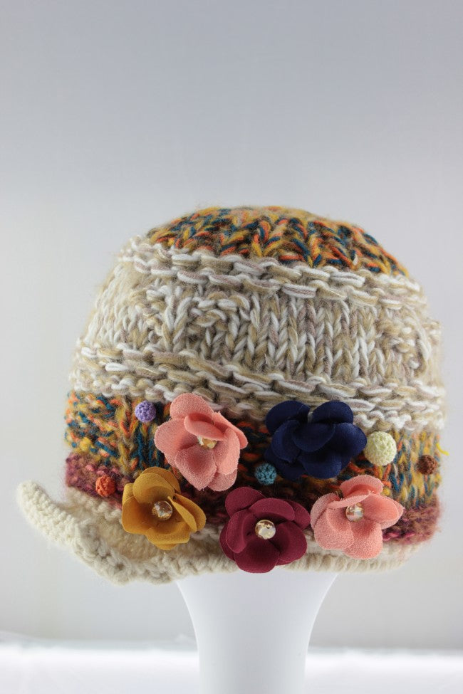 Multi-Coloured Flower Hat - Beige-Yellow