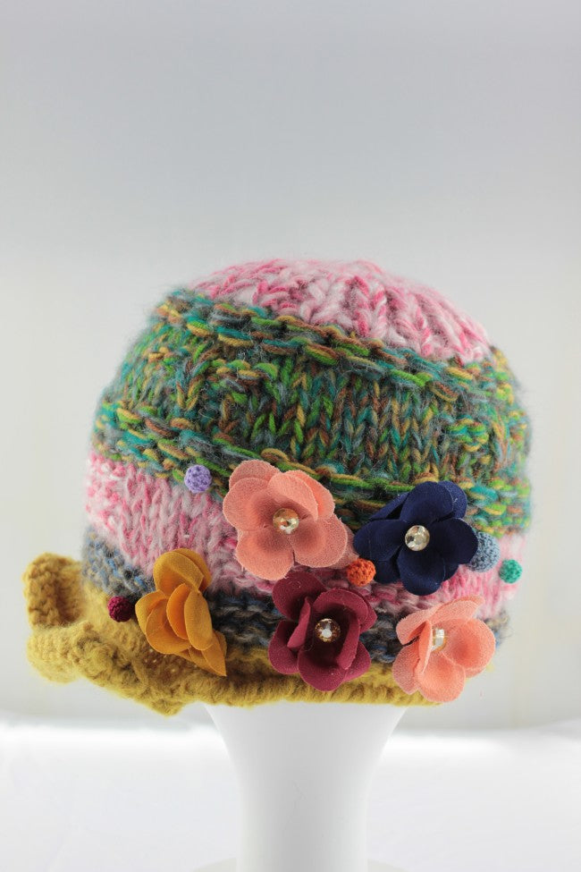 Multi-Coloured Flower Hat - Yellow-Green