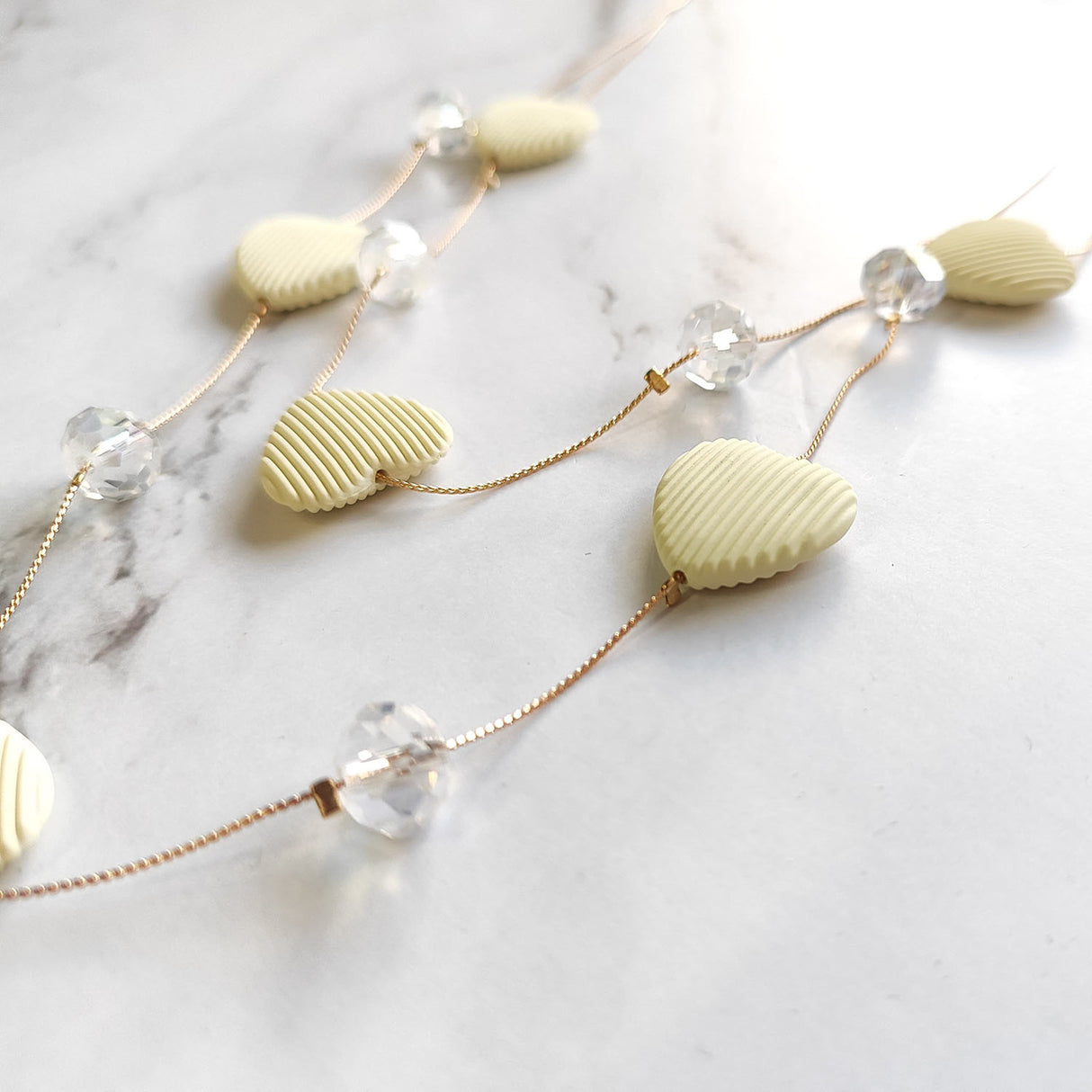 Double Layer Heart Pendant Necklace with Beads – Gold Chain