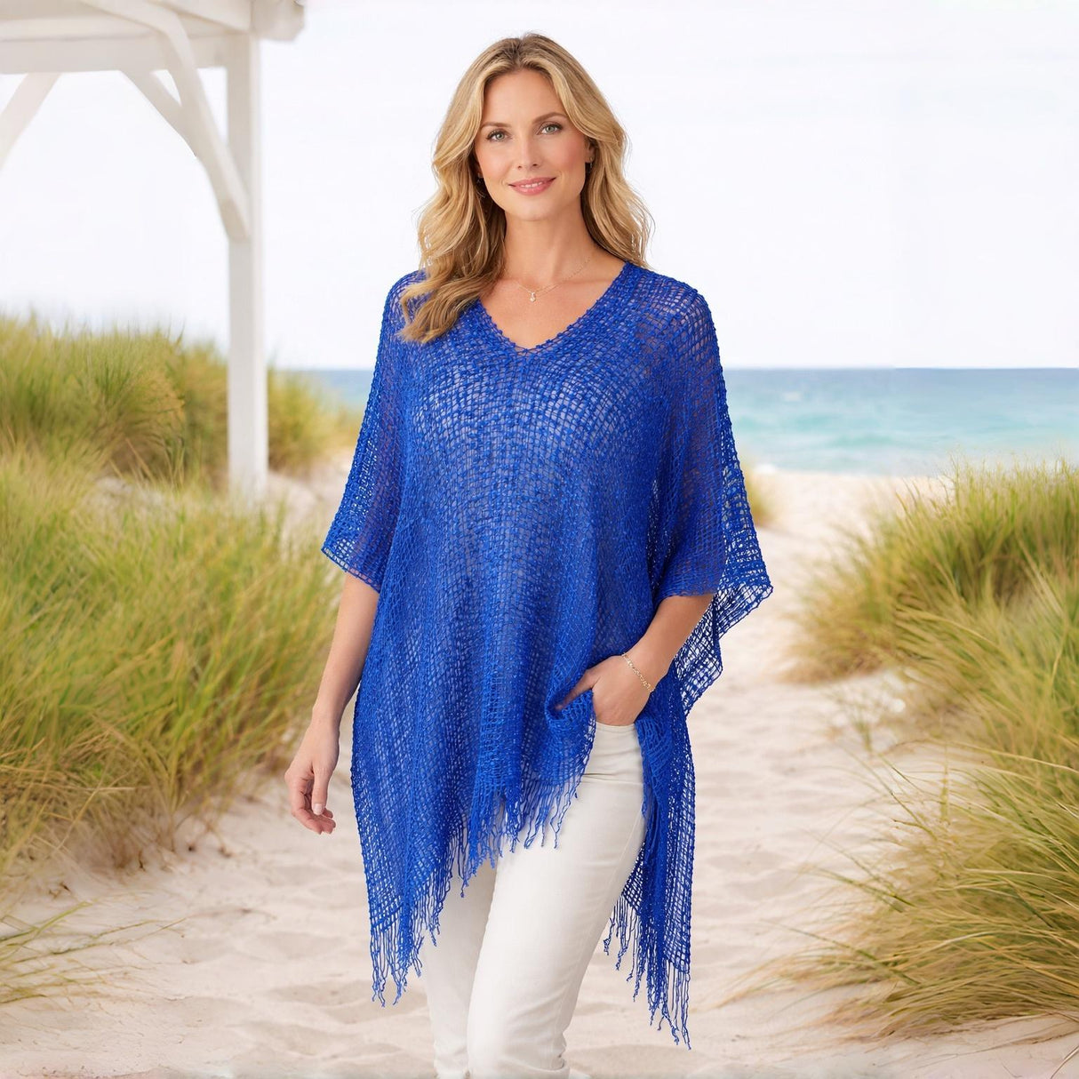 Lightweight Crochet Knit Cover Up Poncho | One Size Fits UK 10–24