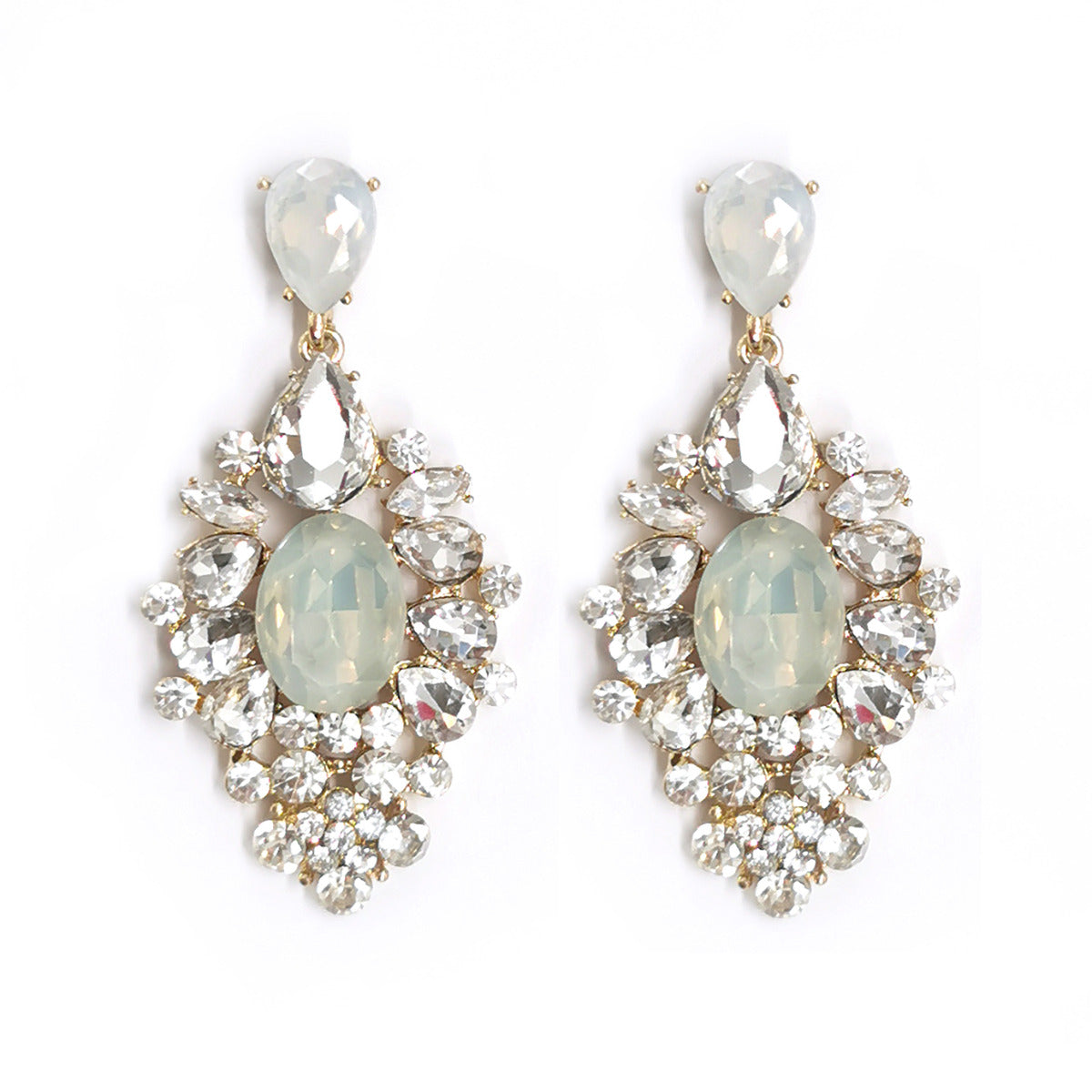 Big Fashion Earrings with Rhinestones - White EC1502002WT