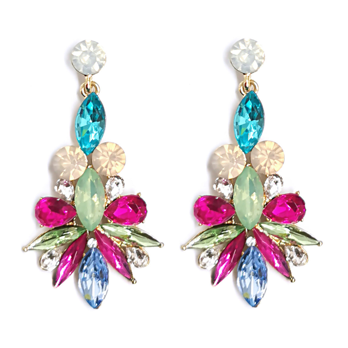 Multicolour Large Tear-Drop Rhinestone Earrings EC1502006ML